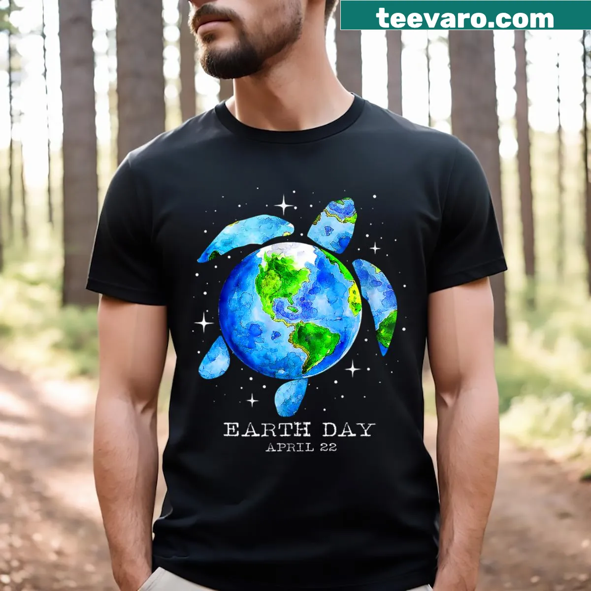 Sea turtle illustration promoting Earth Day on a t-shirt — on a men's t-shirt