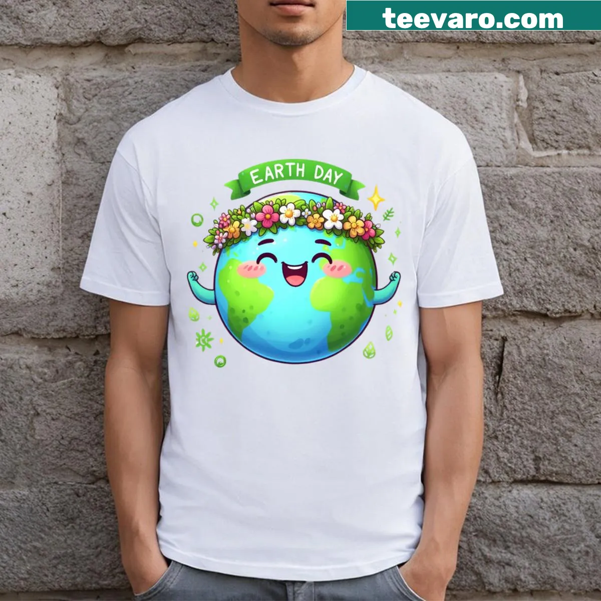 Retro vintage Earth Day T-shirt with playful graphics — on a men's t-shirt