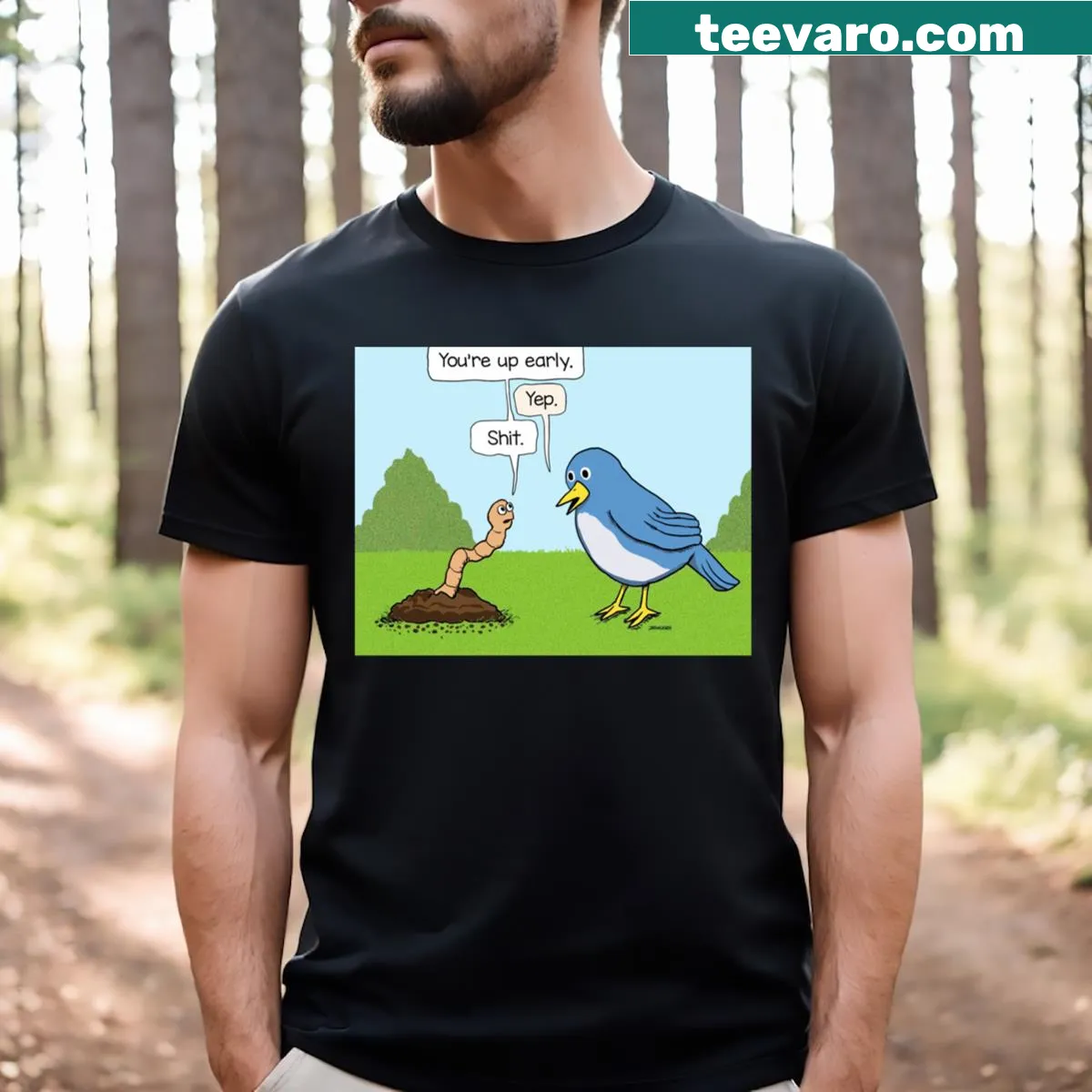 Charming illustration of Ettie Worm on a playful T-shirt — on a men's t-shirt
