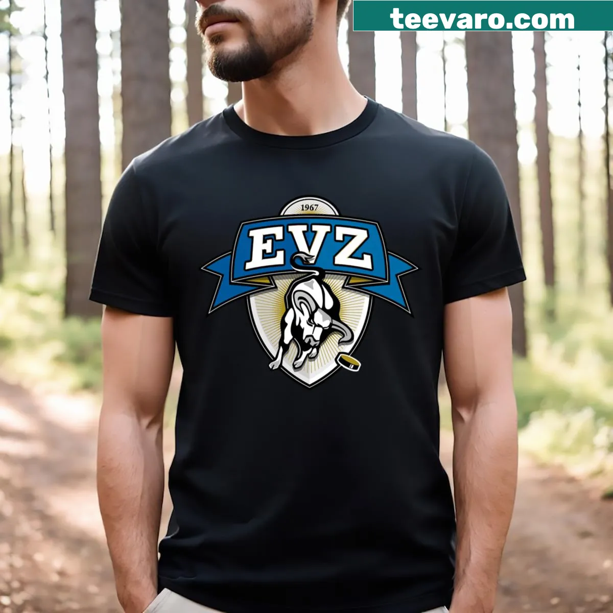 Ice hockey t-shirt for Ev Zug fans featuring bold emblem — on a men's t-shirt
