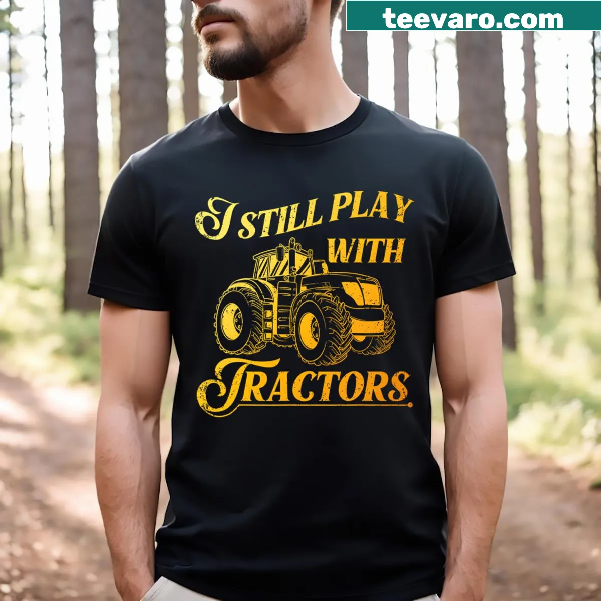 Illustrated tractor design on a farmer-themed t-shirt — on a men's t-shirt