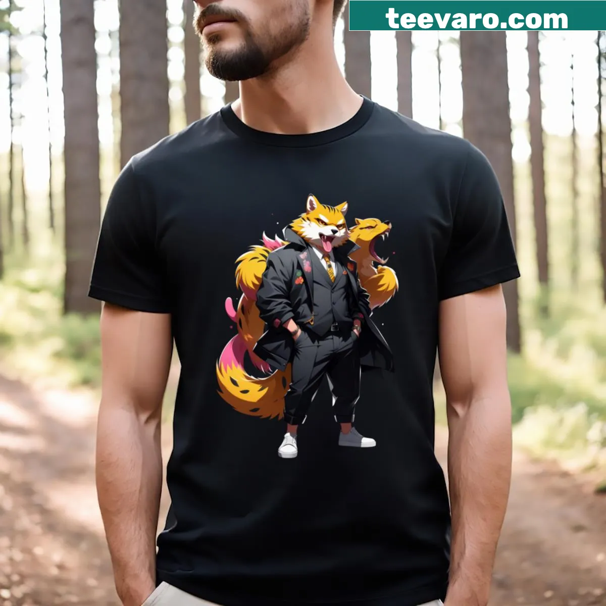 Illustration of a regal fox on a t-shirt — on a men's t-shirt