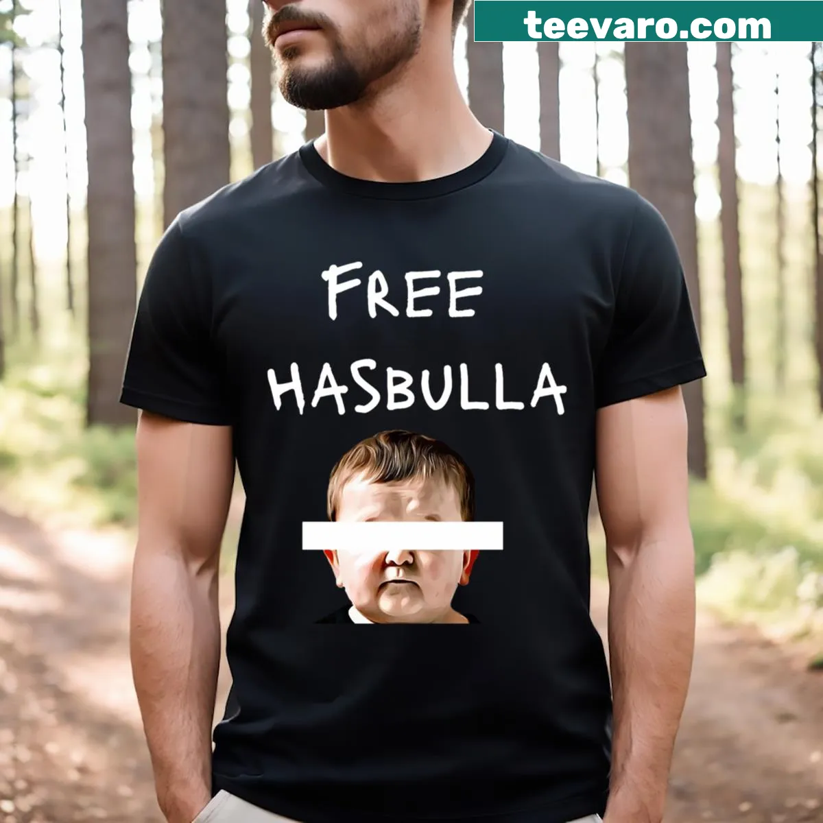 Graphic tee featuring Hasbulla — on a men's t-shirt