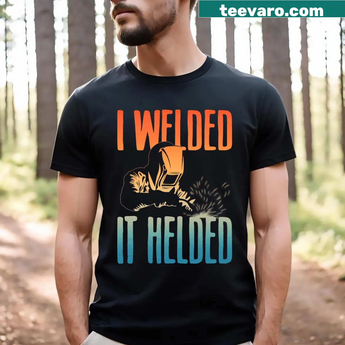 Humorous welding-themed T-shirt for men, featuring TIG and MIG design — on a men's t-shirt
