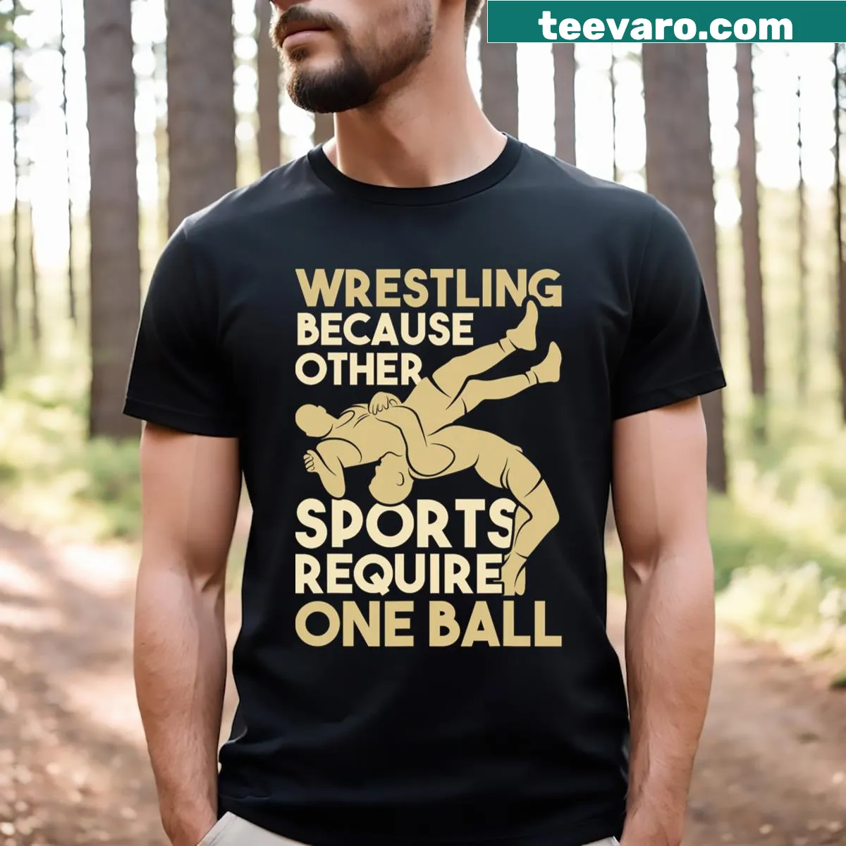 Humorous wrestling-themed T-shirt for men with a fun graphic — on a men's t-shirt