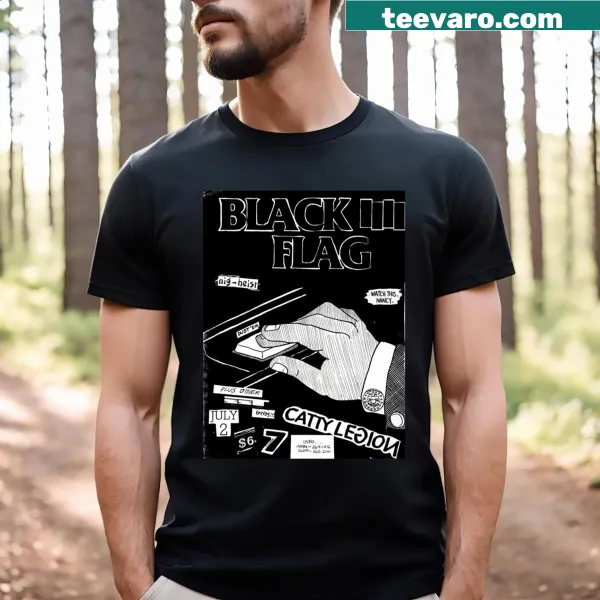 Vintage-style t-shirt featuring gig flier graphic