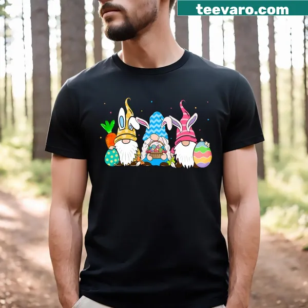 Cute bunny gnomes on a spring-themed T-shirt