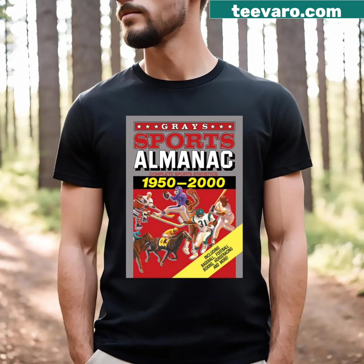 Vintage sports almanac graphic on a T-shirt — on a men's t-shirt
