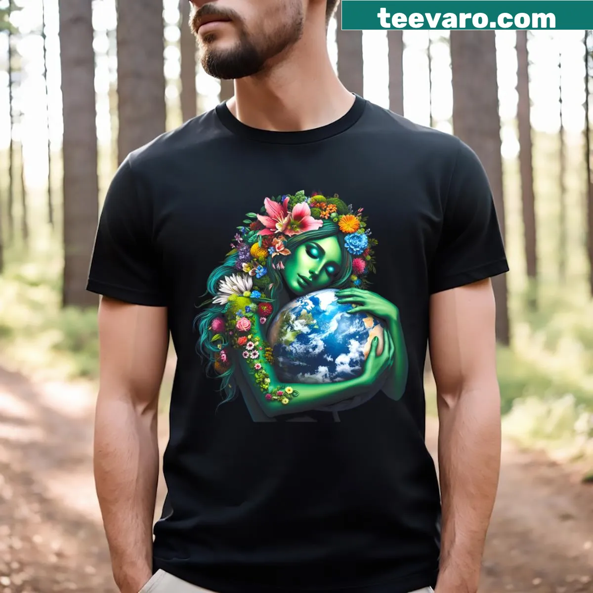 Illustration of Gaia promoting Earth Day on a kids t-shirt — on a men's t-shirt