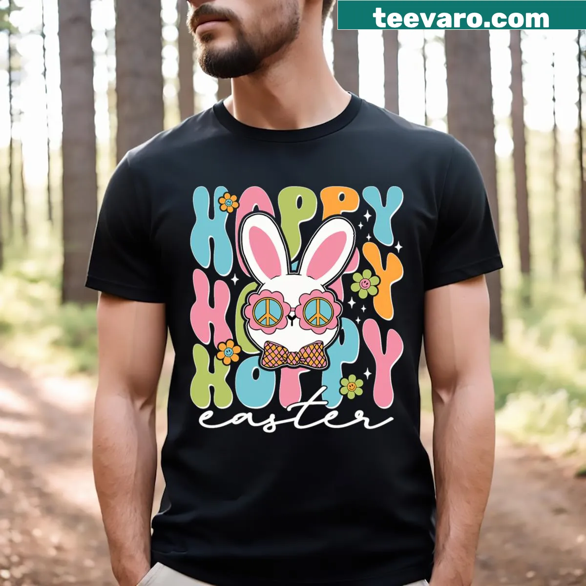 Cartoon bunny face T-shirt for girls celebrating Easter — on a men's t-shirt