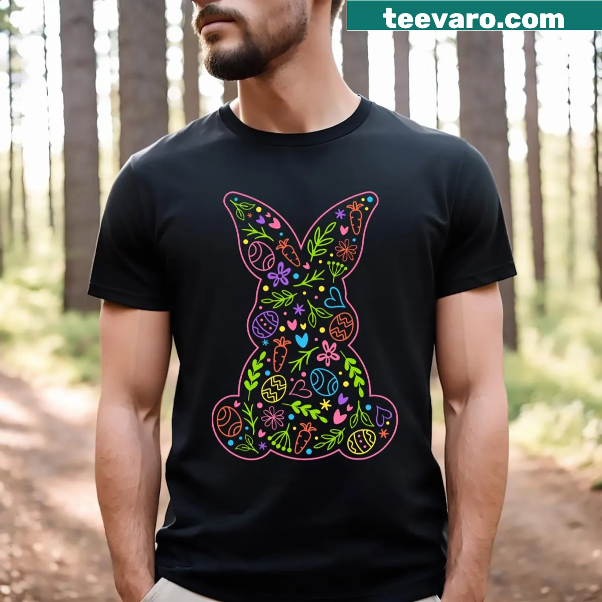Easter-themed t-shirt for girls with rabbits and flowers — on a men's t-shirt