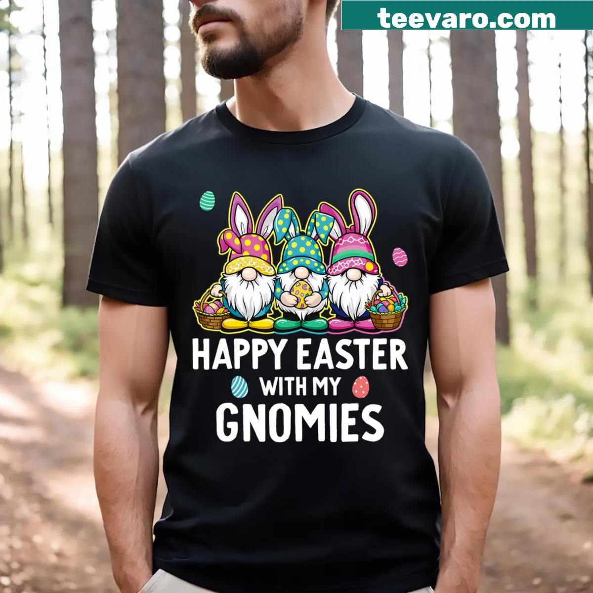 Adorable Easter shirt featuring gnomes for kids and girls — on a men's t-shirt