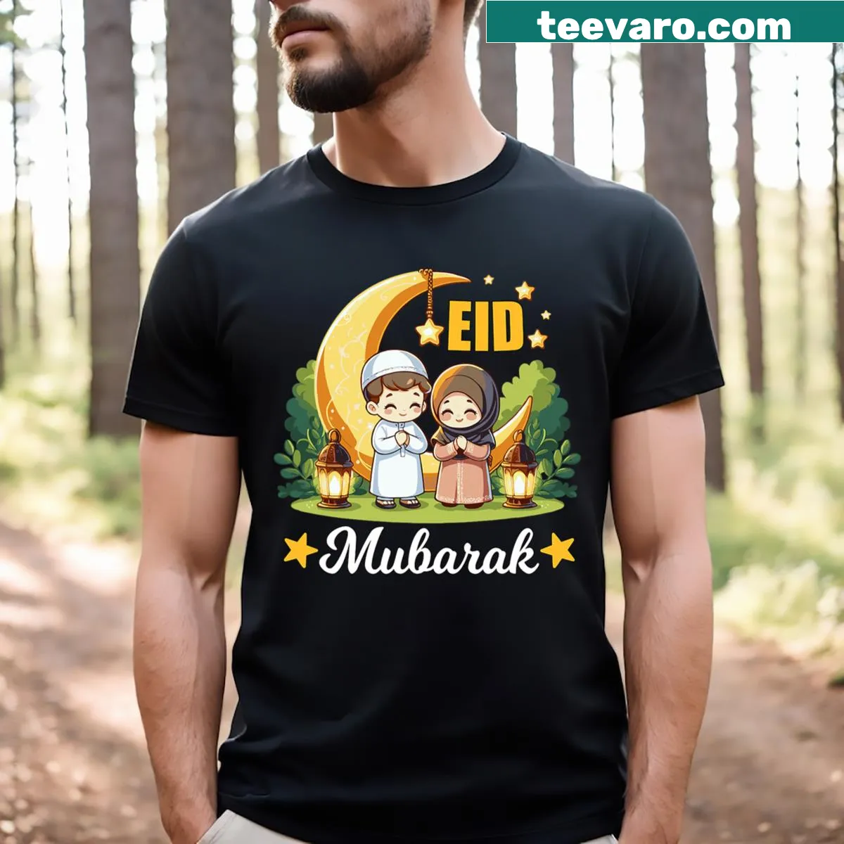Eid Mubarak T-shirt for kids with festive typography design — on a men's t-shirt
