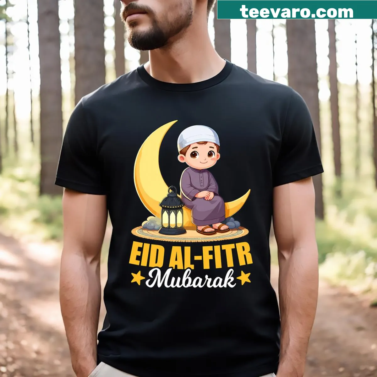 Happy Eid Mubarak T-shirt for boys with festive design — on a men's t-shirt