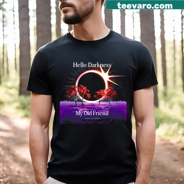 Funny solar eclipse t-shirt with the phrase Hello Darkness