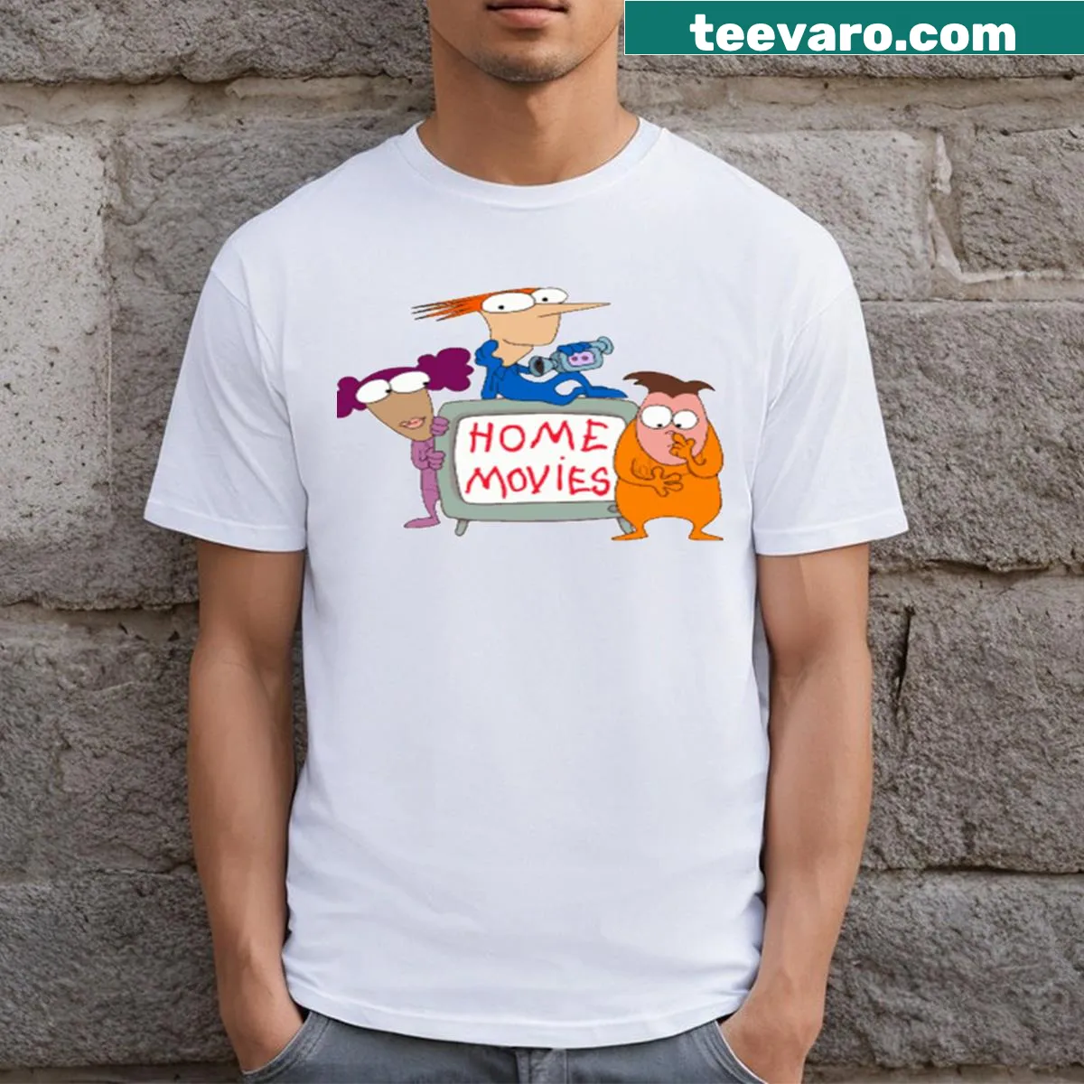 Nostalgic T-shirt inspired by classic home movies — on a men's t-shirt