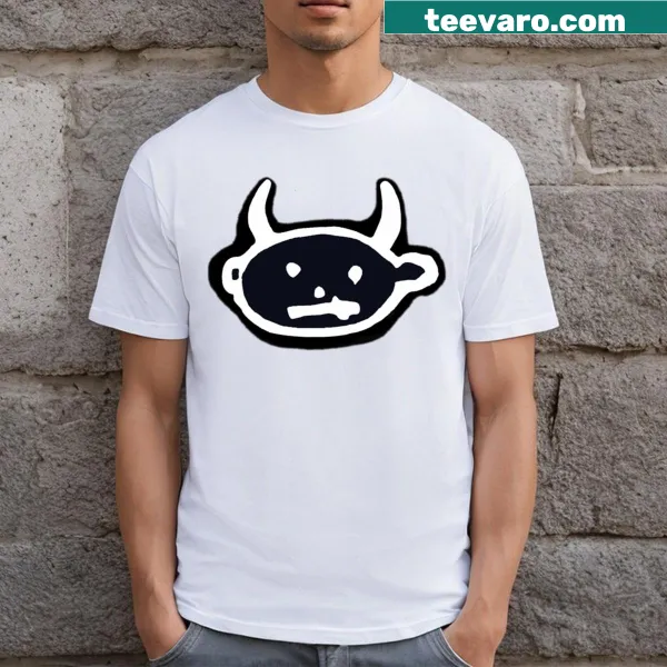 Illustrated T-shirt with a horned fantasy character and large logo
