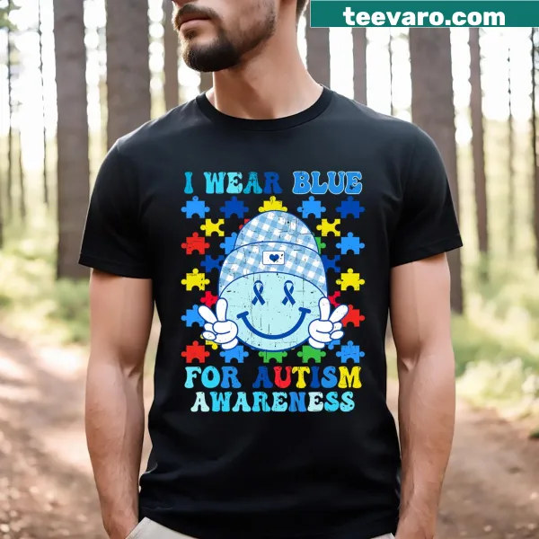 Retro-style blue autism awareness t-shirt for men and kids