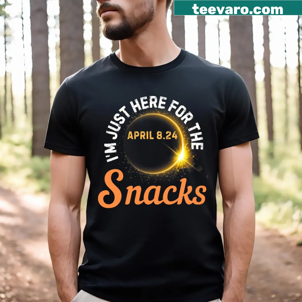 T-shirt featuring a humorous solar eclipse snacks phrase — on a men's t-shirt