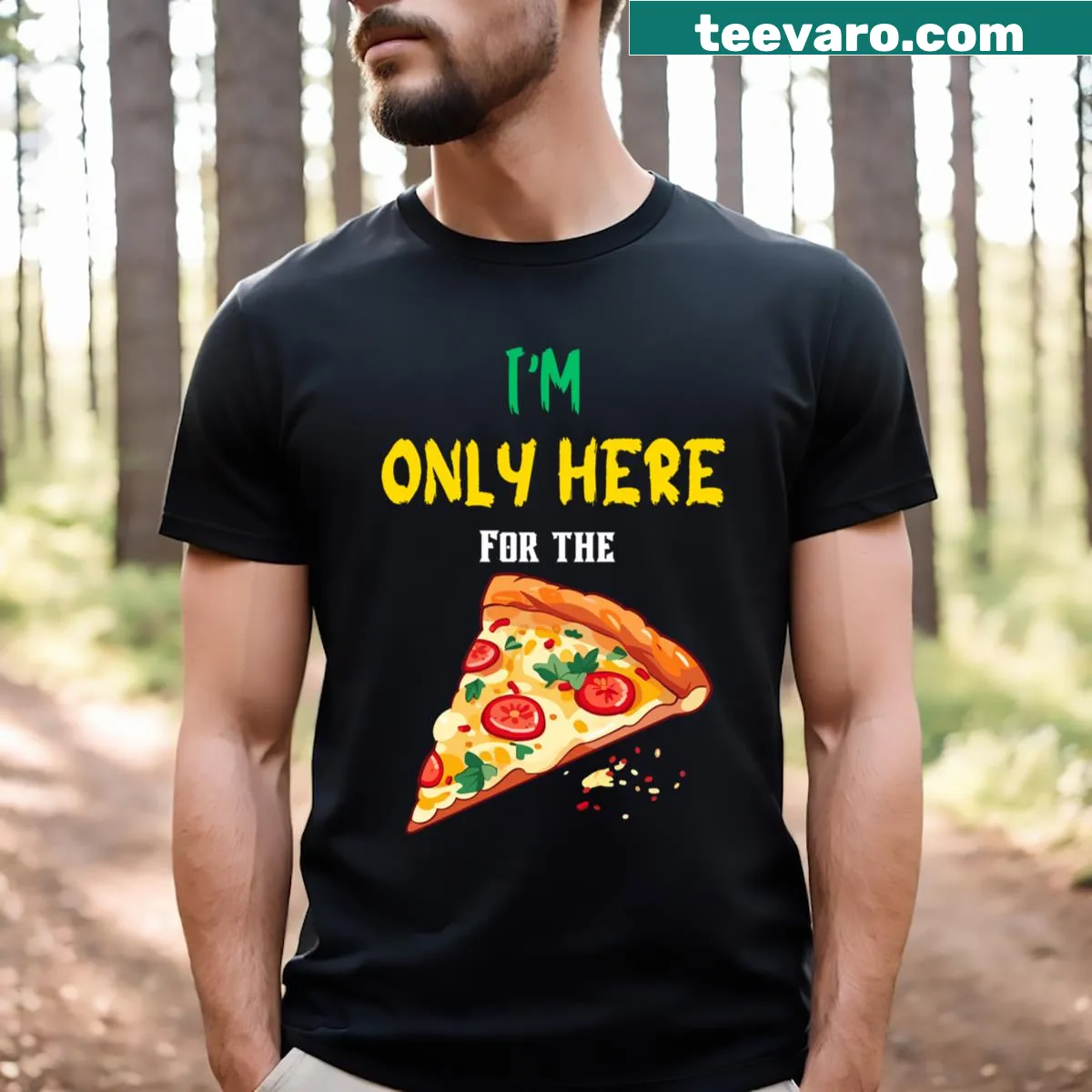 Funny graphic T-shirt for pizza lovers — on a men's t-shirt