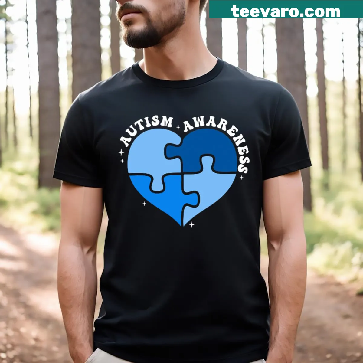 Autism awareness t-shirt with blue design — on a men's t-shirt