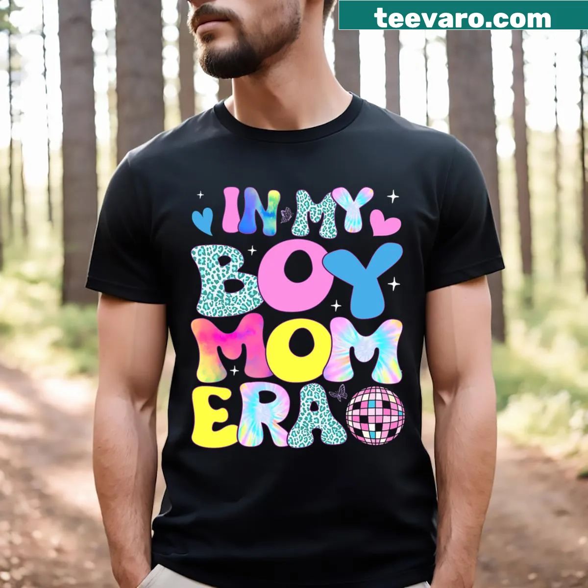 Playful T-shirt for boy moms with groovy text design — on a men's t-shirt