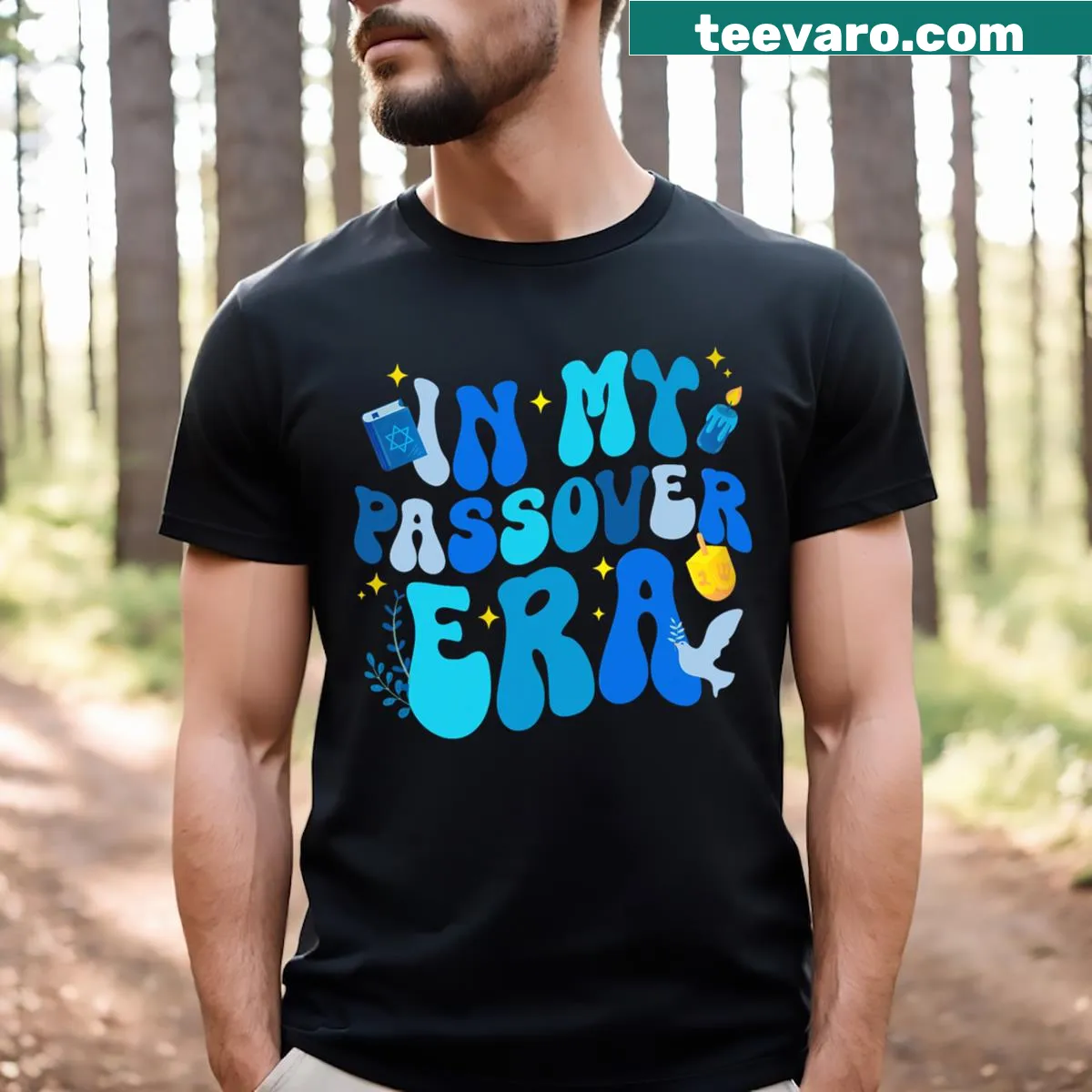 Happy Passover t-shirt featuring cheerful matzo graphic — on a men's t-shirt