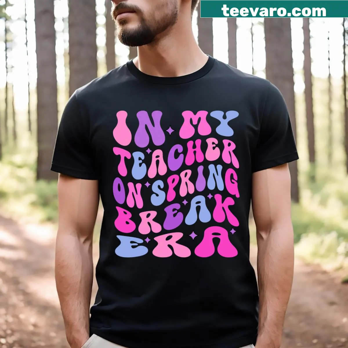 Retro teacher t-shirt celebrating spring break — on a men's t-shirt