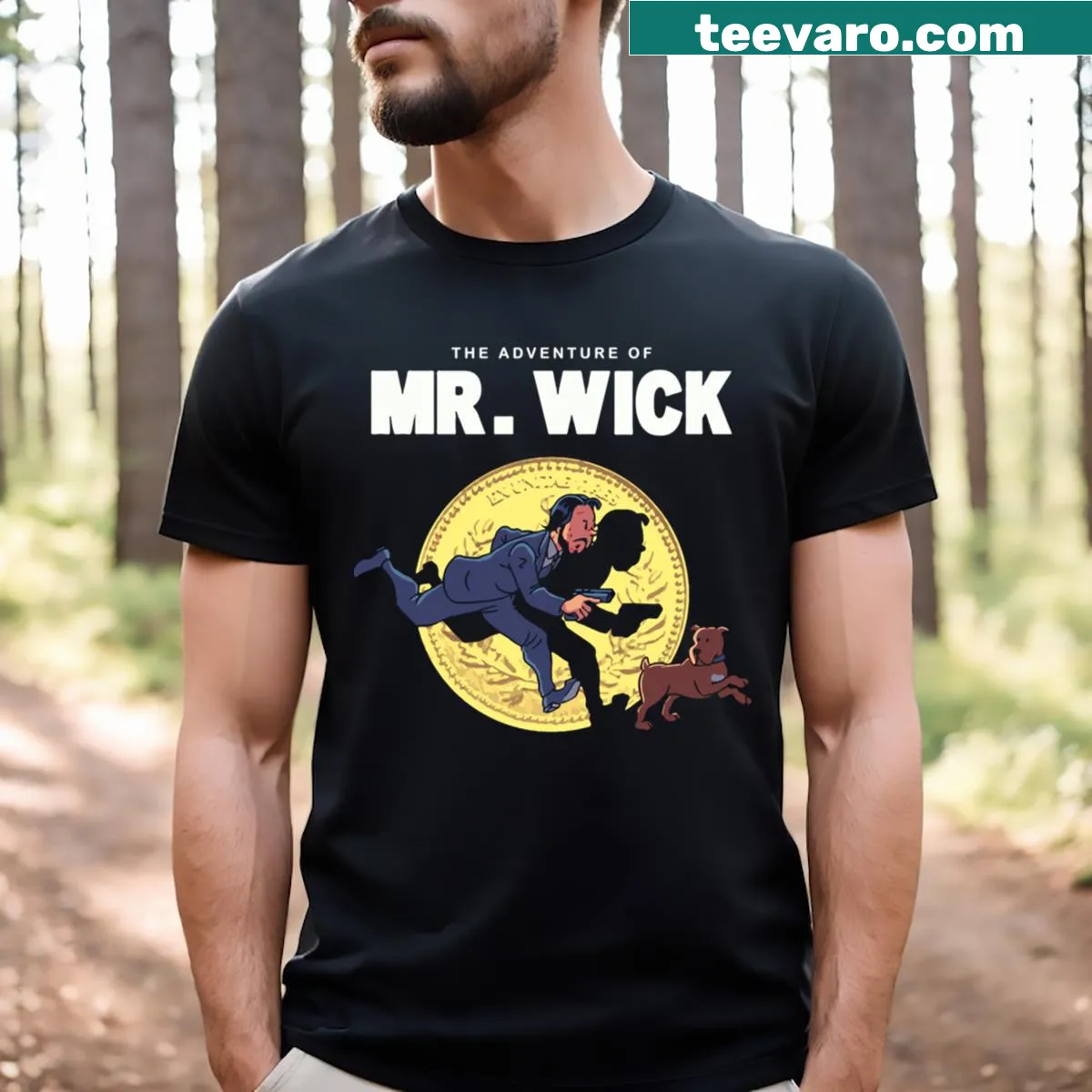 John Wick themed t-shirt with an illustrated design — on a men's t-shirt