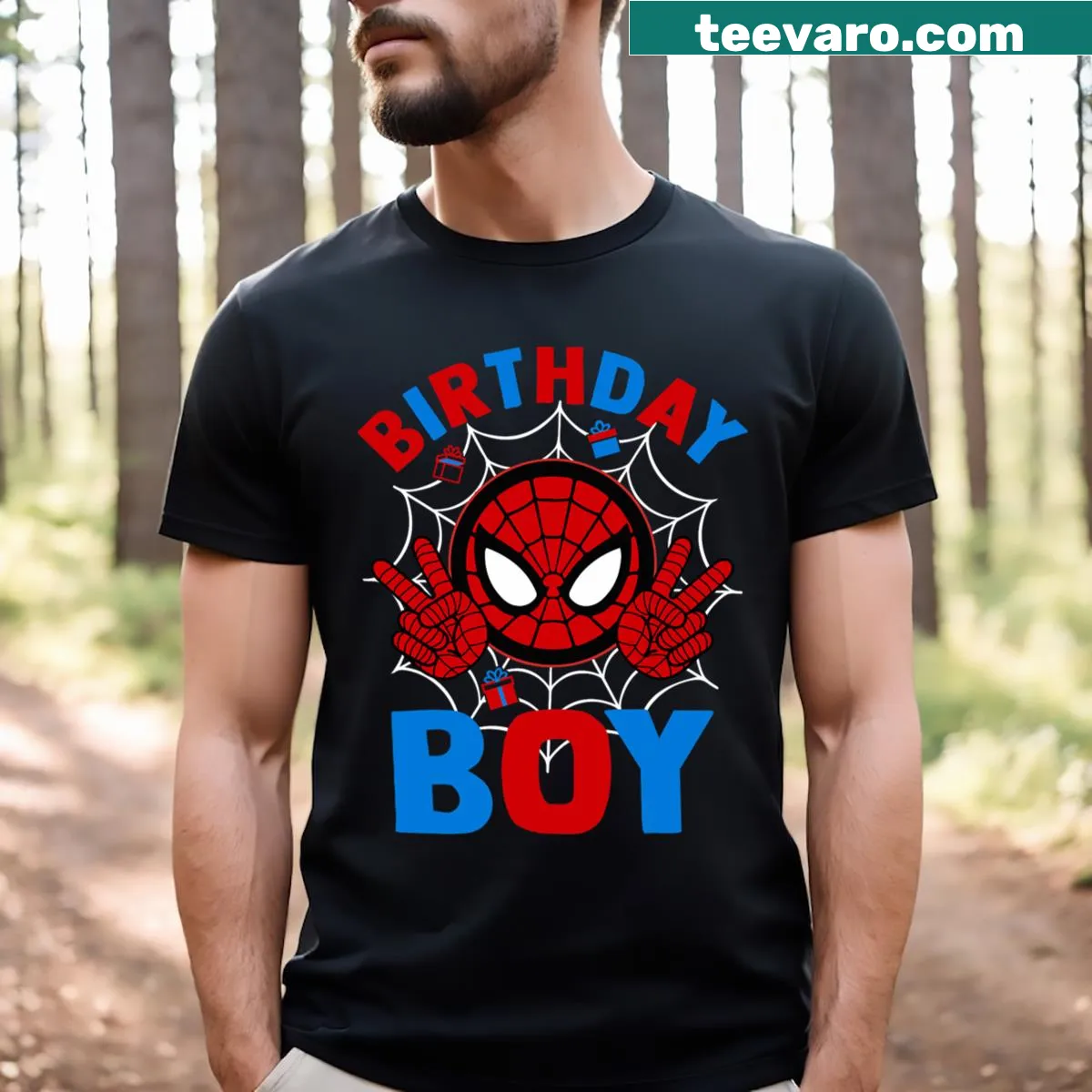 Funny cartoon spider graphic for kids' birthday shirt. — on a men's t-shirt