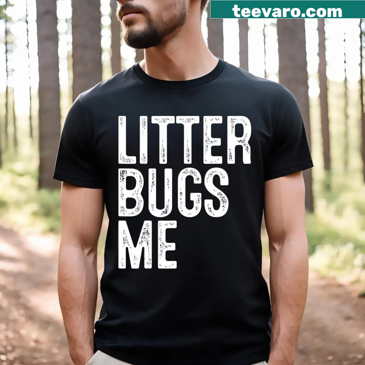Sarcastic t-shirt with a message against littering — on a men's t-shirt