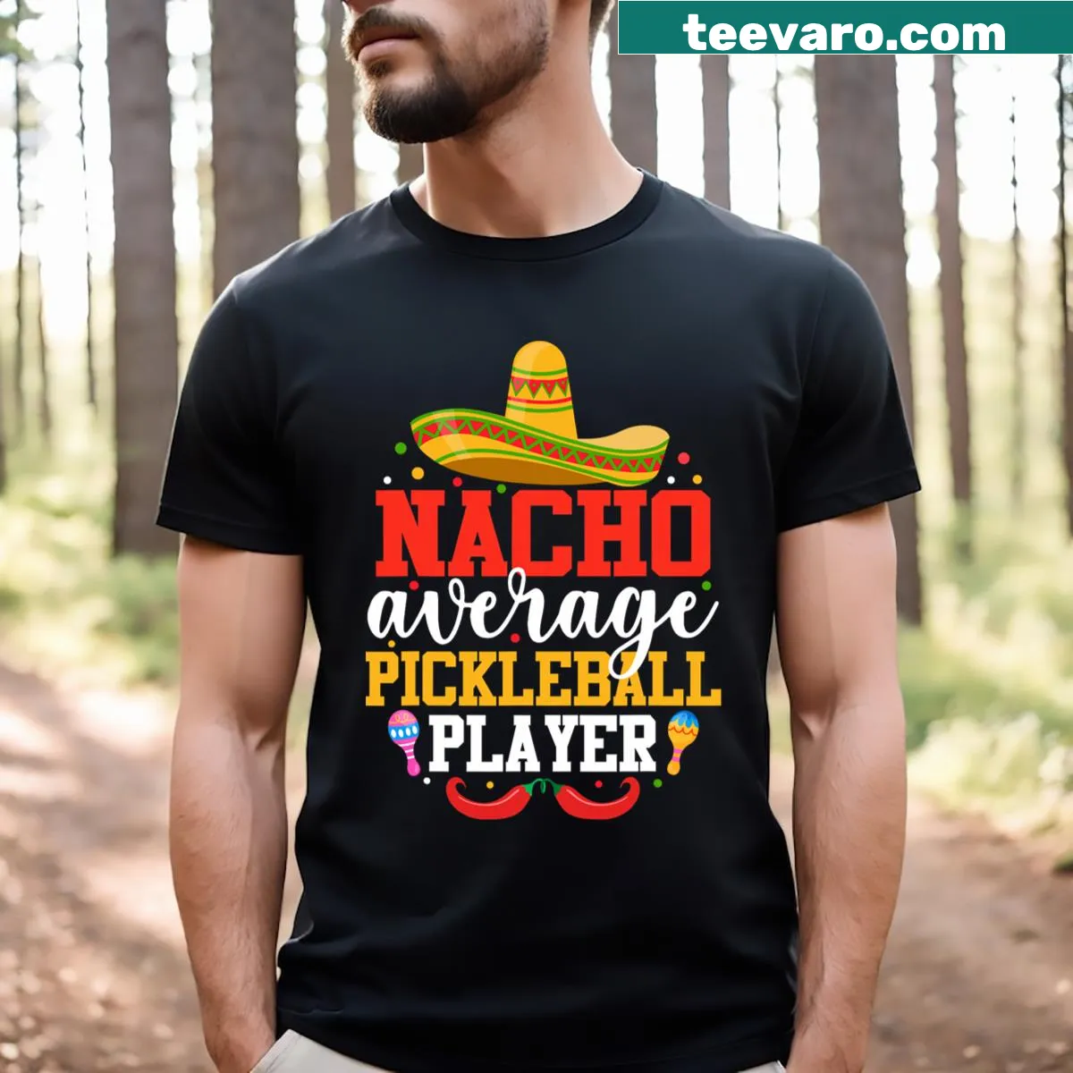 Playful pickleball player shirt with pun about nachos — on a men's t-shirt