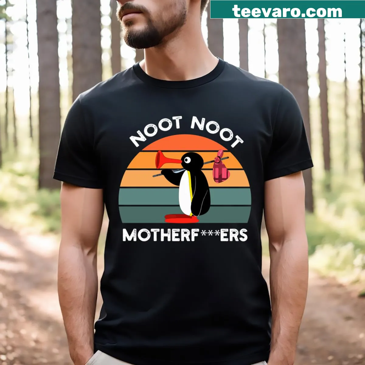 Funny Pingu meme graphic T-shirt with humorous text — on a men's t-shirt