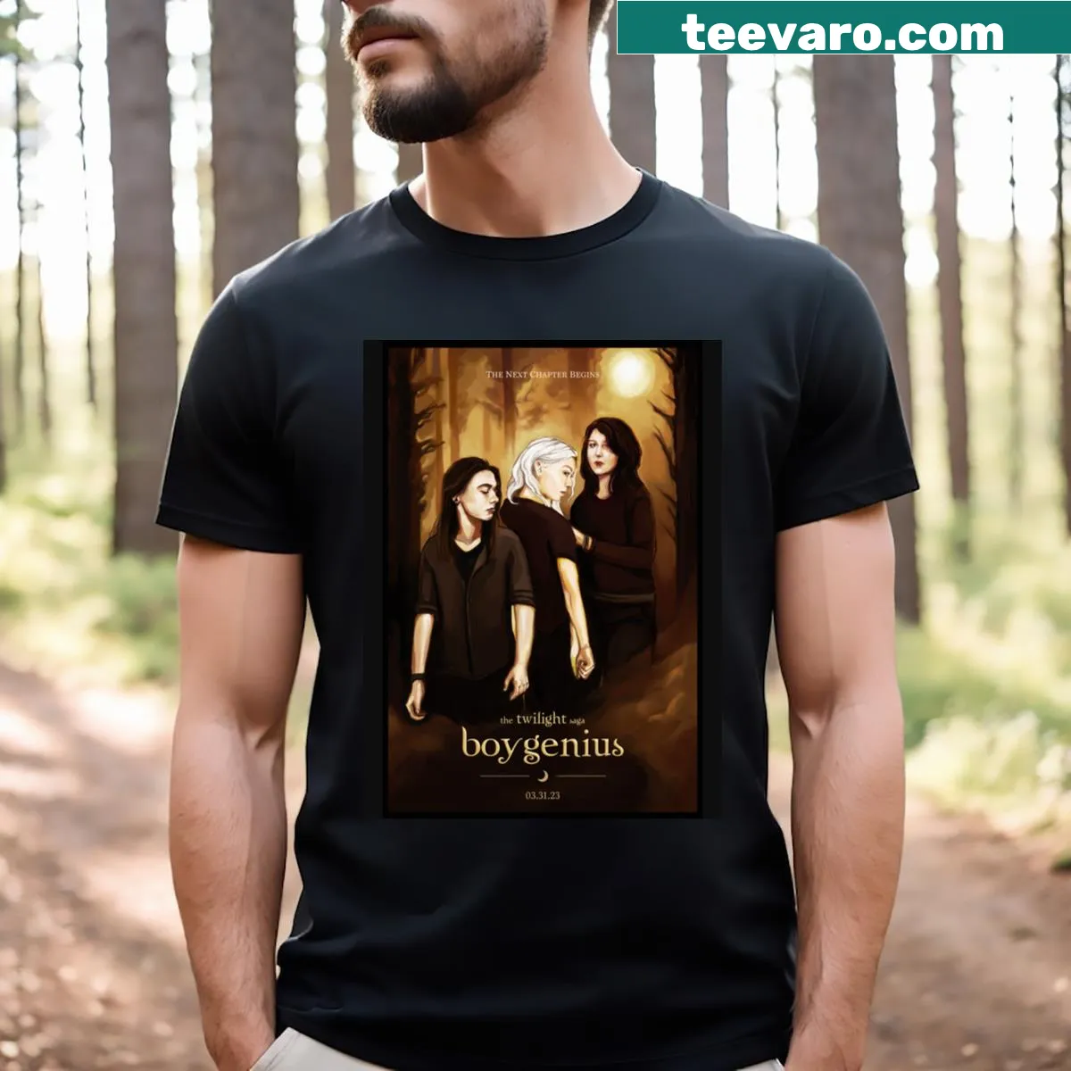 Edgy parody t-shirt featuring a humorous vampire illustration. — on a men's t-shirt