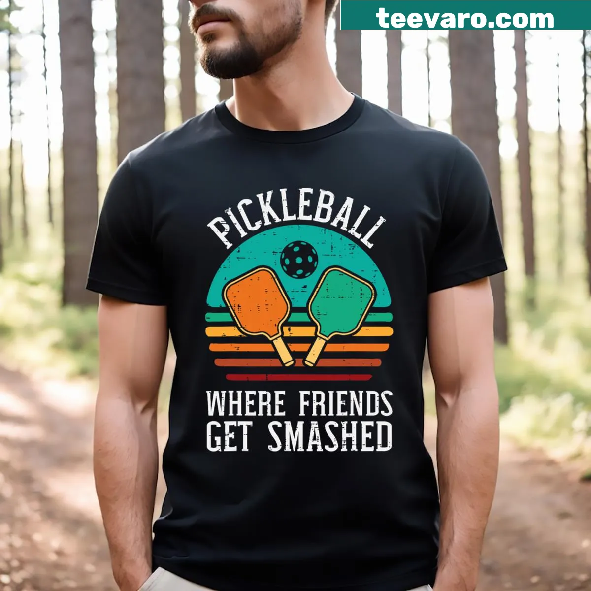 Playful pickleball graphic t-shirt with humorous saying — on a men's t-shirt