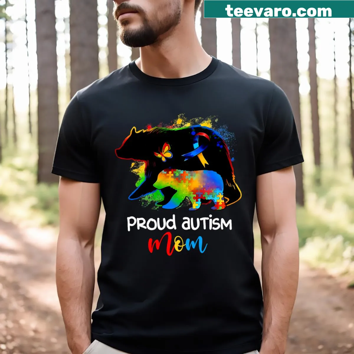 T-shirt for proud autism moms featuring a puzzle piece design — on a men's t-shirt