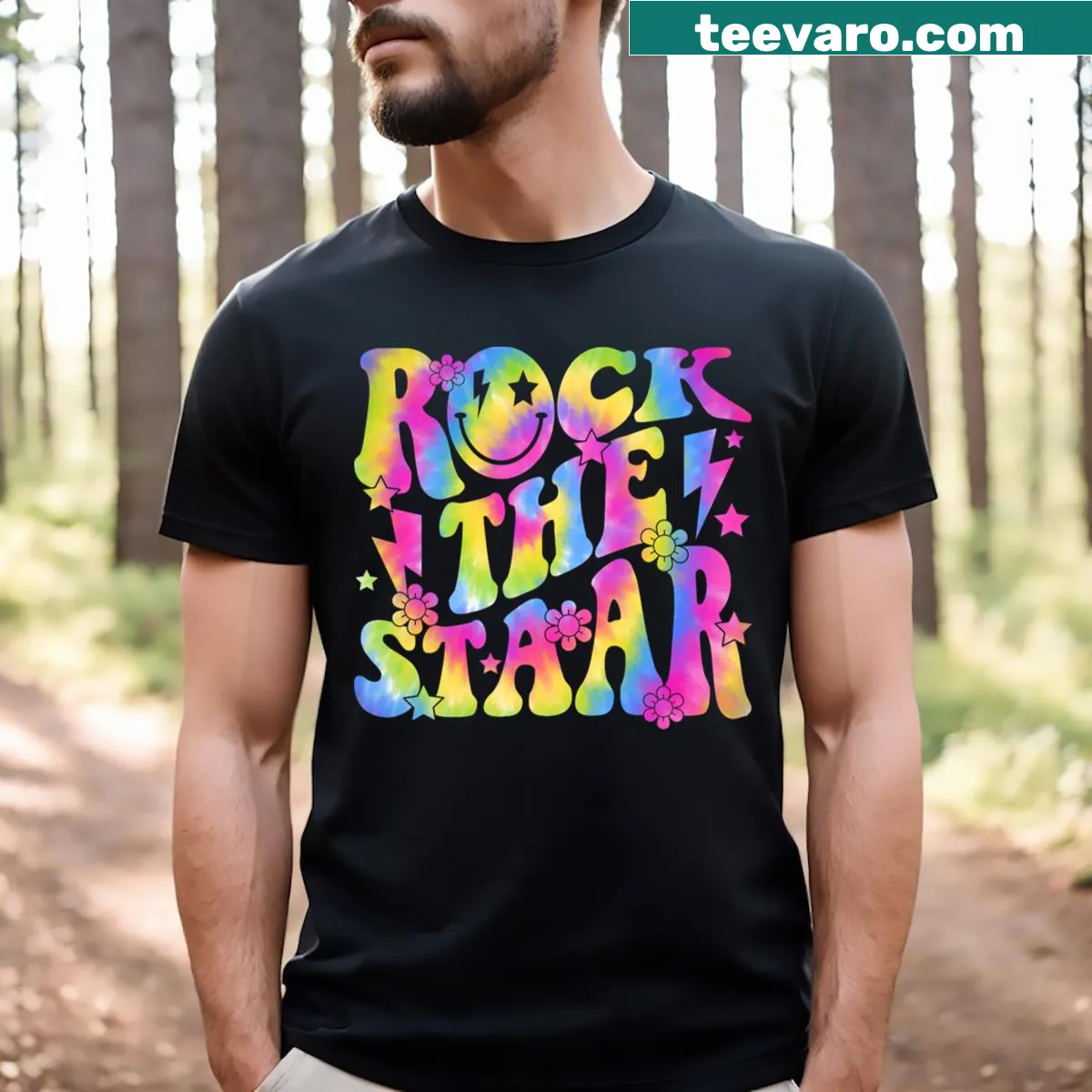 Motivational teacher t-shirt with uplifting test day message — on a men's t-shirt