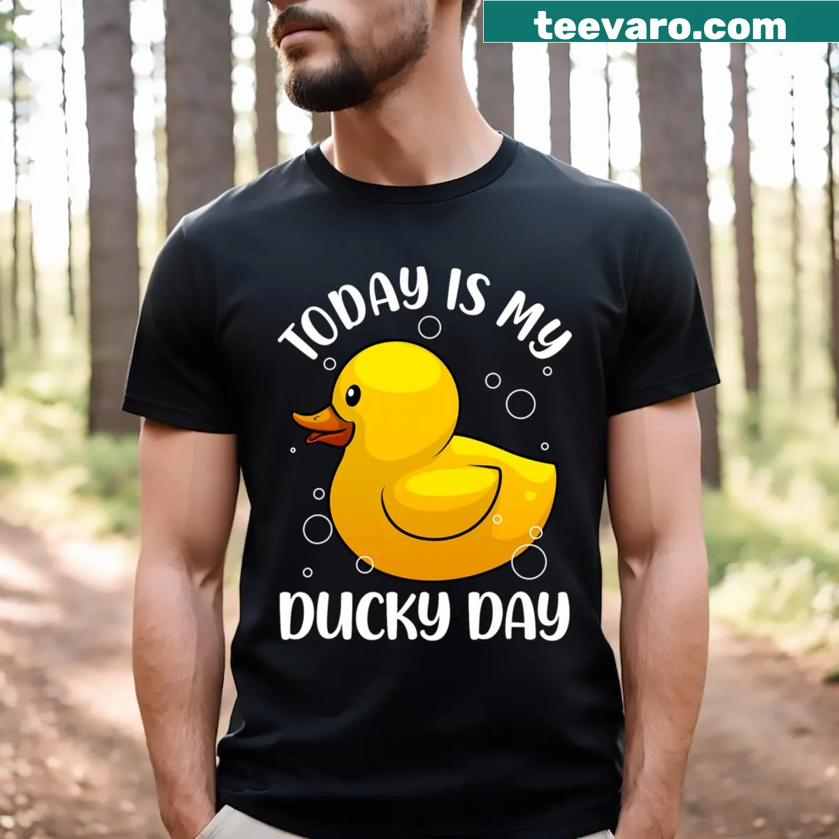 Cute rubber duck illustration T-shirt for kids and adults — on a men's t-shirt