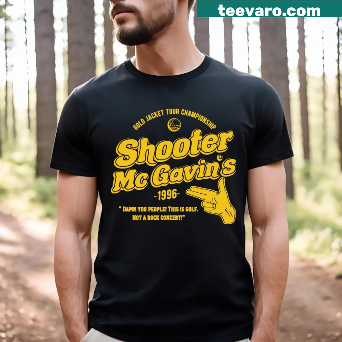 Shooter McGavin typography t-shirt — on a men's t-shirt