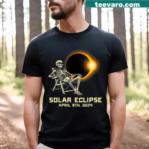 Skeleton graphic T-shirt celebrating the 2024 solar eclipse