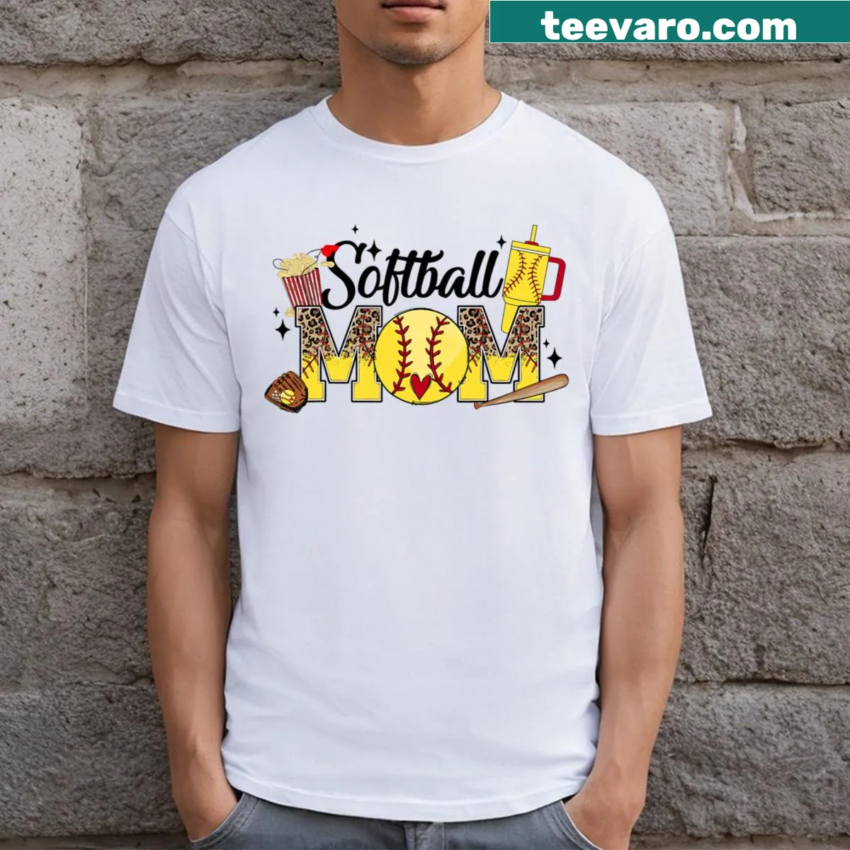 Softball mom t-shirt with playful text celebrating game day vibes. — on a men's t-shirt