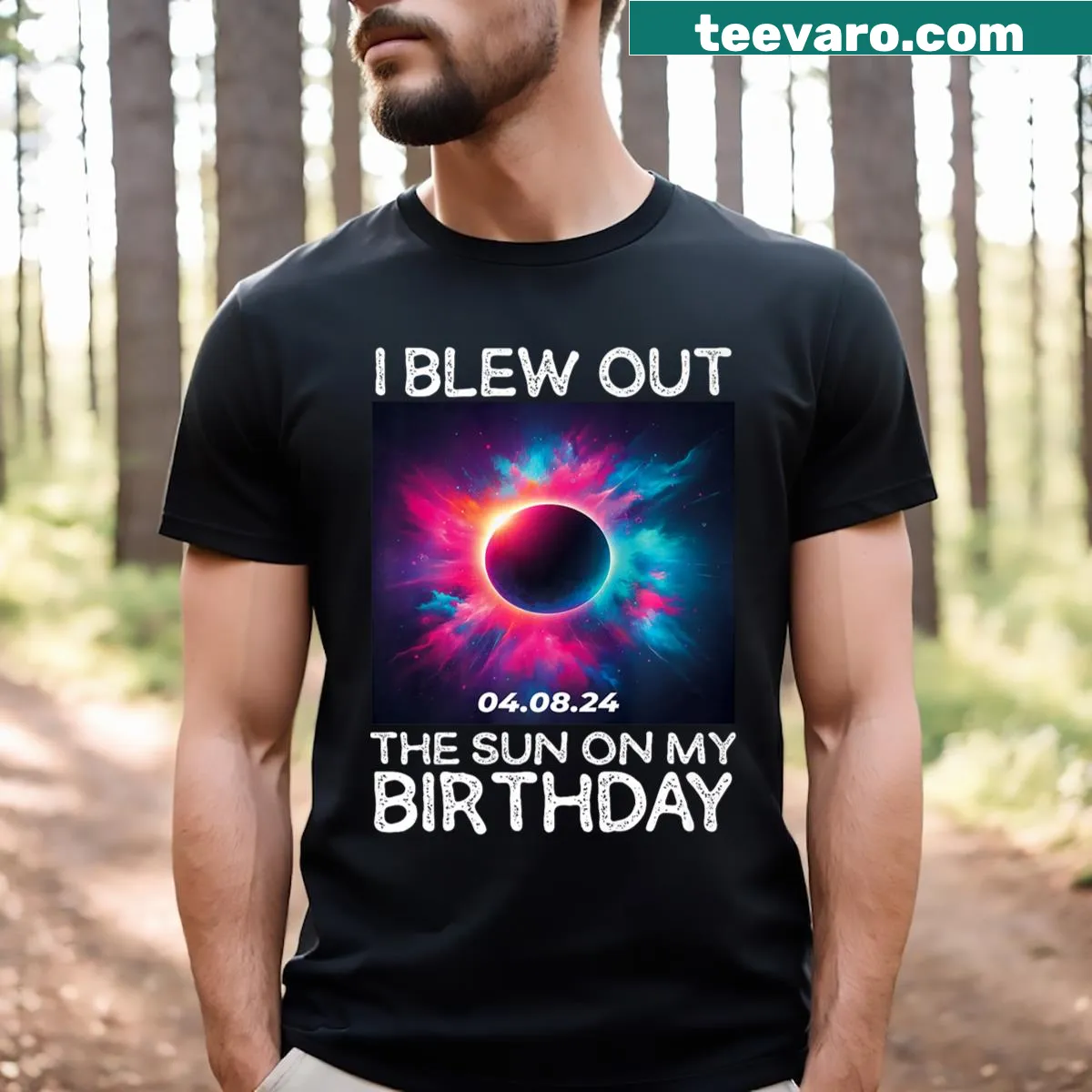 Playful birthday t-shirt with text 'I Blew Out The Sun On My Birthday' — on a men's t-shirt