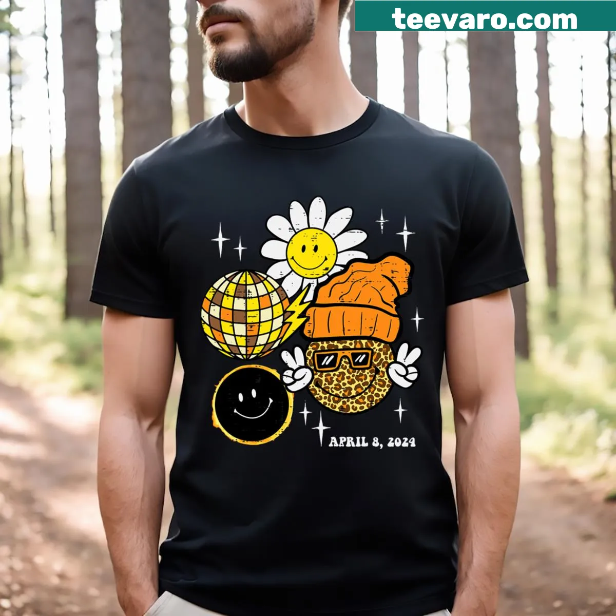 Groovy T-shirt for solar eclipse celebration — on a men's t-shirt