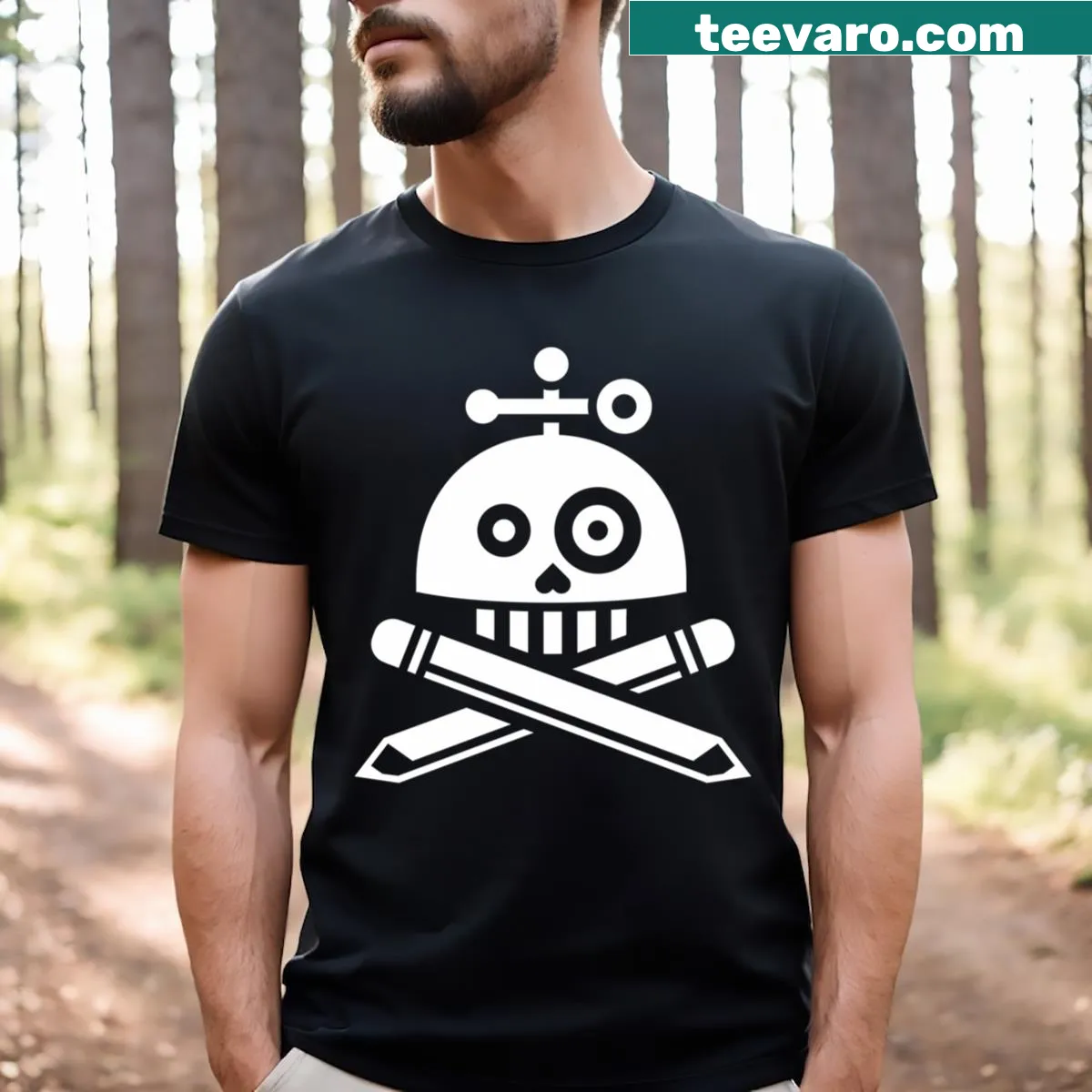 T-shirt featuring a playful sports bot graphic — on a men's t-shirt