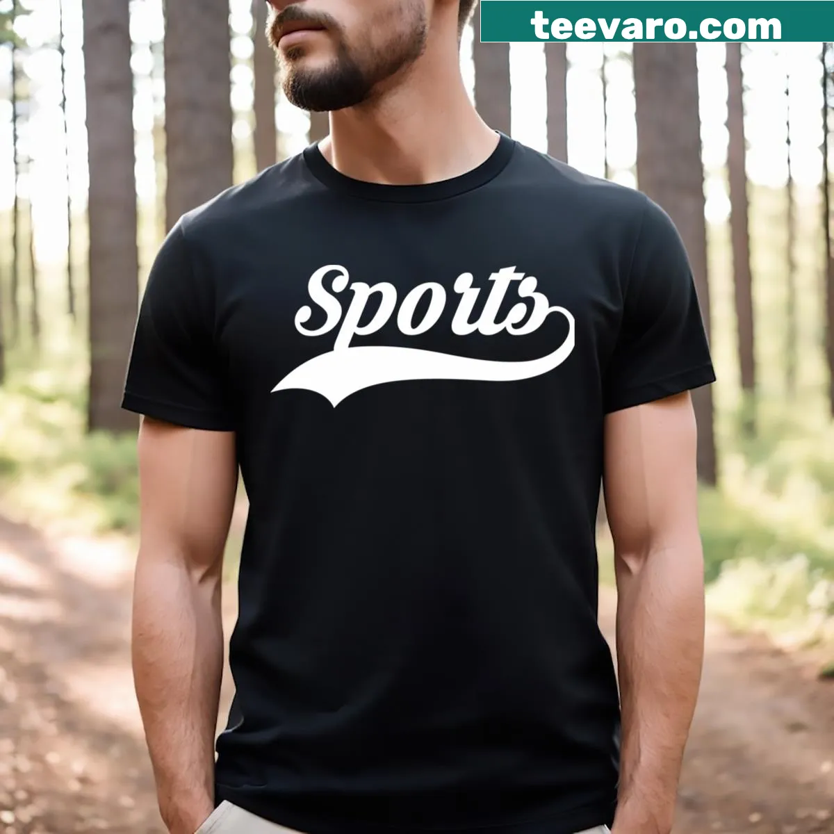 Bold 'Sports!' text design on T-shirt — on a men's t-shirt