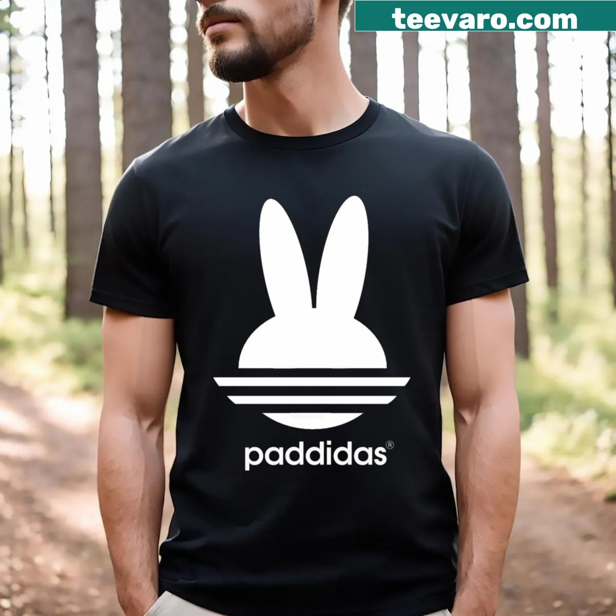 Cartoon rabbit parodying sports on T-shirt — on a men's t-shirt