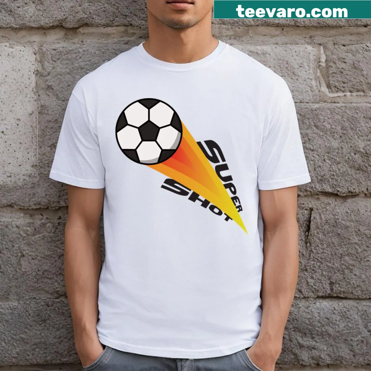 Funny football/soccer themed T-shirt with bold graphics — on a men's t-shirt