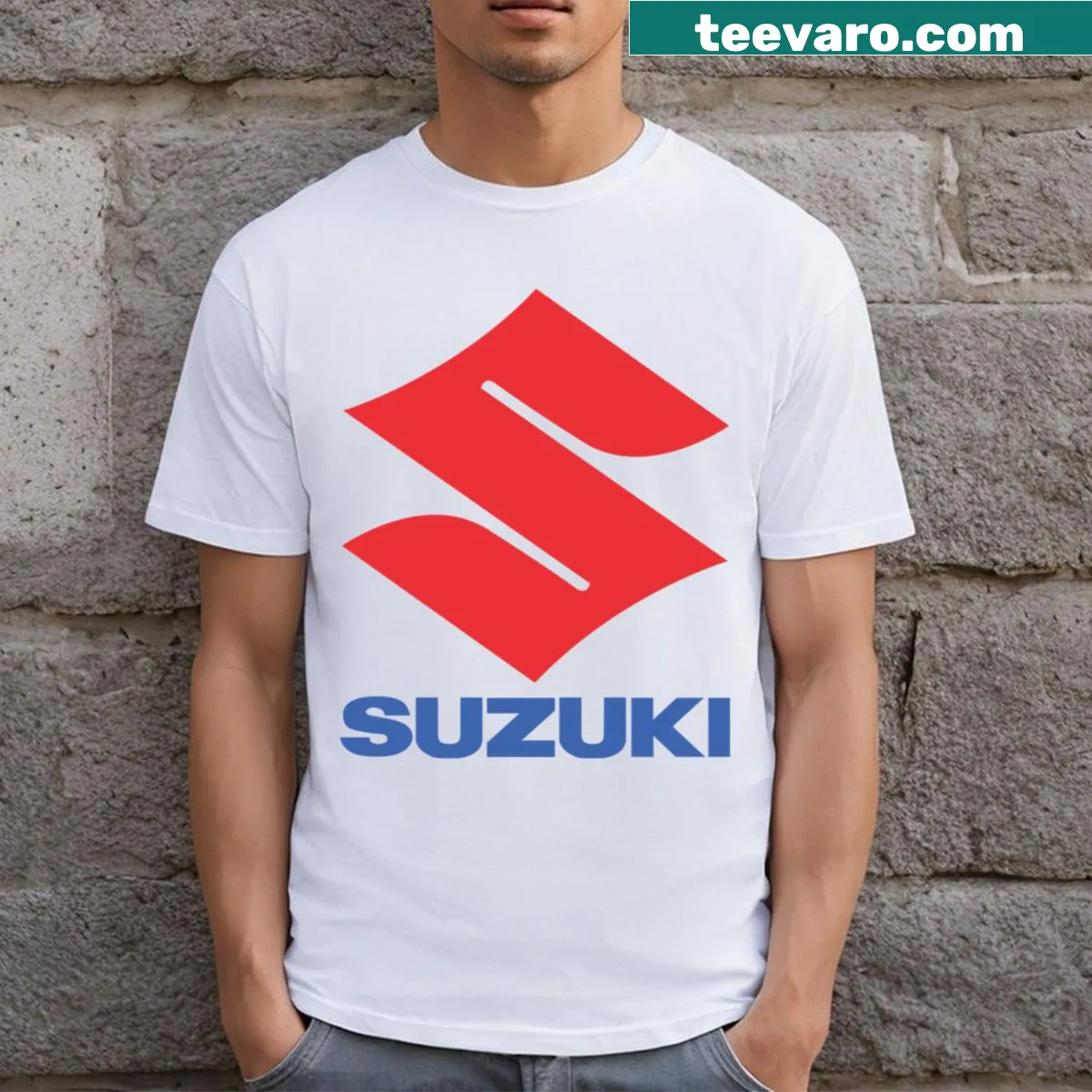 Minimalist T-shirt featuring the Suzuki Japan logo — on a men's t-shirt