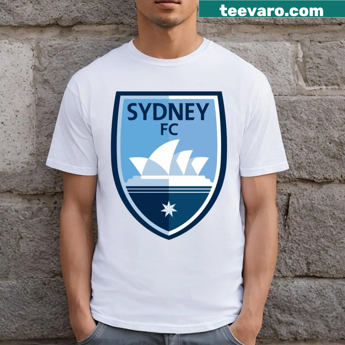 T-shirt featuring the Sydney FC logo — on a men's t-shirt