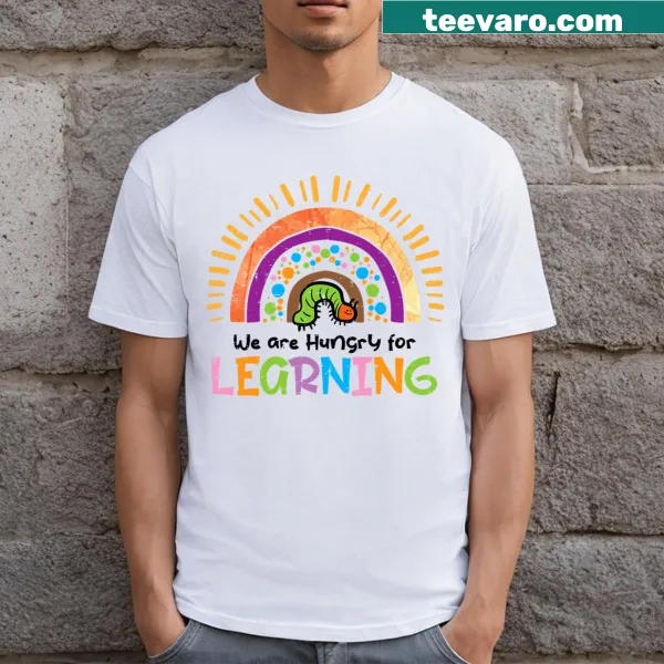 Cheerful T-shirt with rainbow caterpillar and learning theme